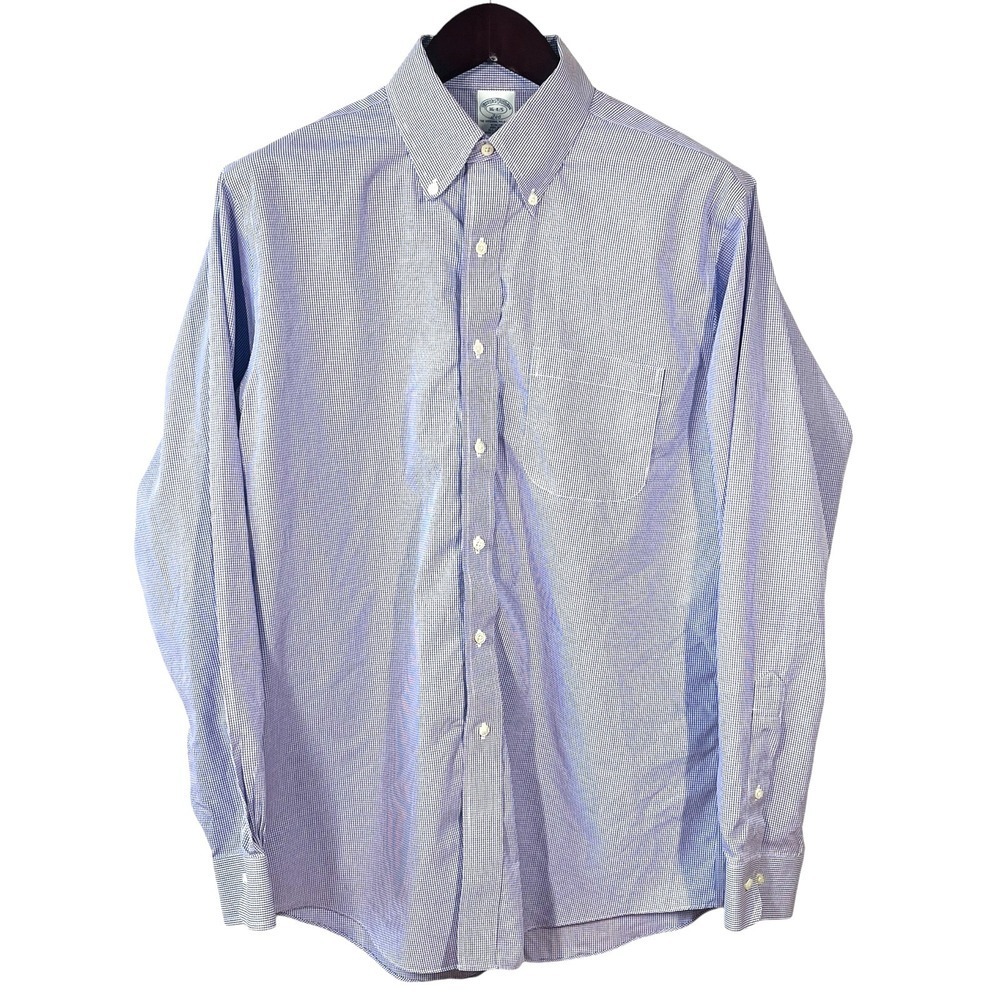 Brooks Brothers Button Down Shirt Mens L Slim Fit 100% Cotton Purple Micro-Check